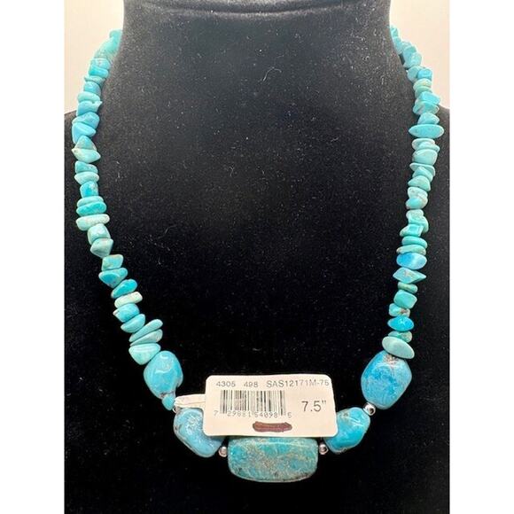 Turquoise Style Beaded Necklace Sterling Silver Clasp 7.5 inch SAS12171M-75 - Picture 4 of 5